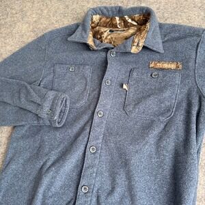 Columbia PHG Mens Small Fleece Button Down Shirt Blue Realtree Camo Hunting Gear